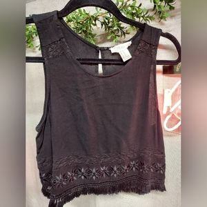 Forever 21 black crochet trim crop tank top